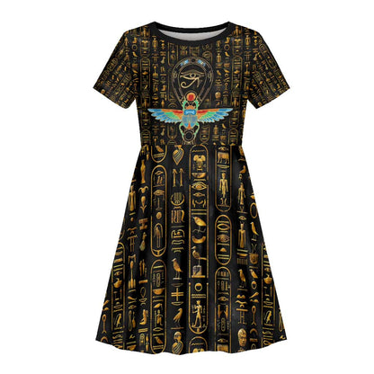 Ankh Horus Scarab Egyptian Kid Short Sleeve Dress Ancient Egypt - African Spiritual Legacy - African Pride