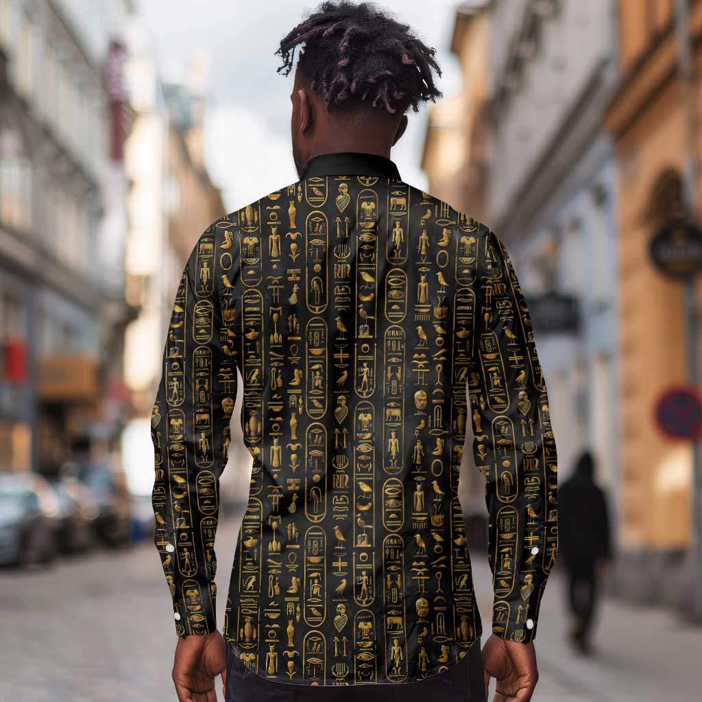 Ankh Horus Scarab Egyptian Long Sleeve Button Shirt Ancient Egypt - African Spiritual Legacy - African Pride