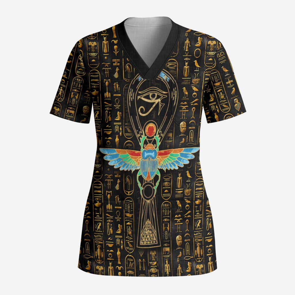 Ankh Horus Scarab Egyptian Scrub Top Ancient Egypt - African Spiritual Legacy - African Pride