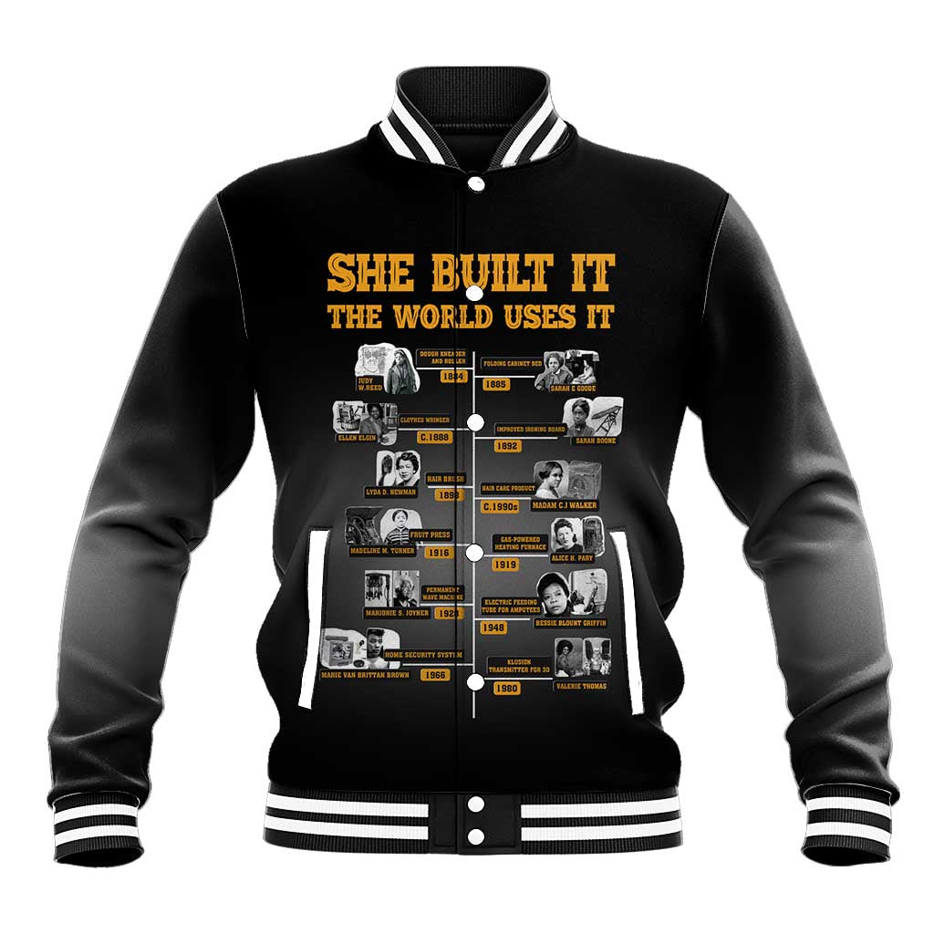 She Built It The World Uses It Baseball Jacket Black Women, Bold Inventions - African Pride