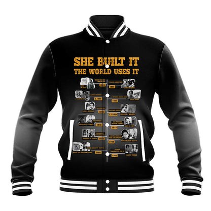 She Built It The World Uses It Baseball Jacket Black Women, Bold Inventions - African Pride