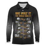 She Built It The World Uses It Long Sleeve Polo Shirt Black Women, Bold Inventions - African Pride