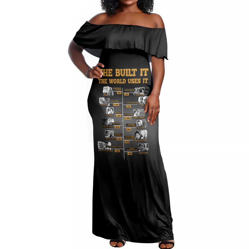 She Built It The World Uses It Off Shoulder Maxi Dress Black Women, Bold Inventions - African Pride