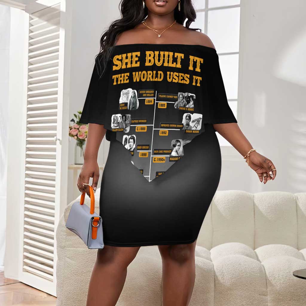 She Built It The World Uses It Off Shoulder Short Dress Black Women, Bold Inventions - African Pride