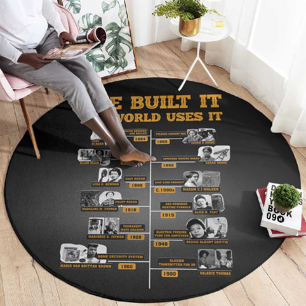 She Built It The World Uses It Round Carpet Black Women, Bold Inventions - African Pride