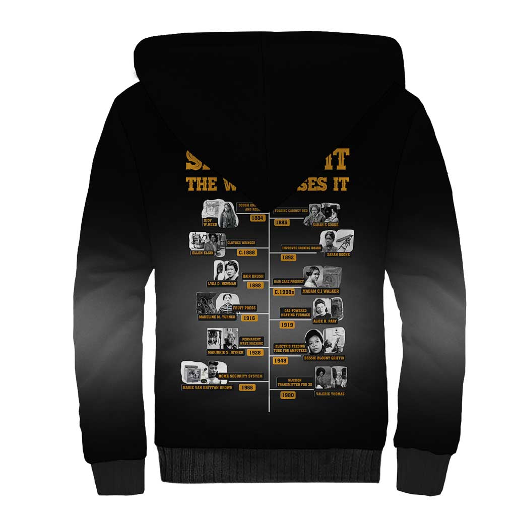 She Built It The World Uses It Sherpa Hoodie Black Women, Bold Inventions - African Pride