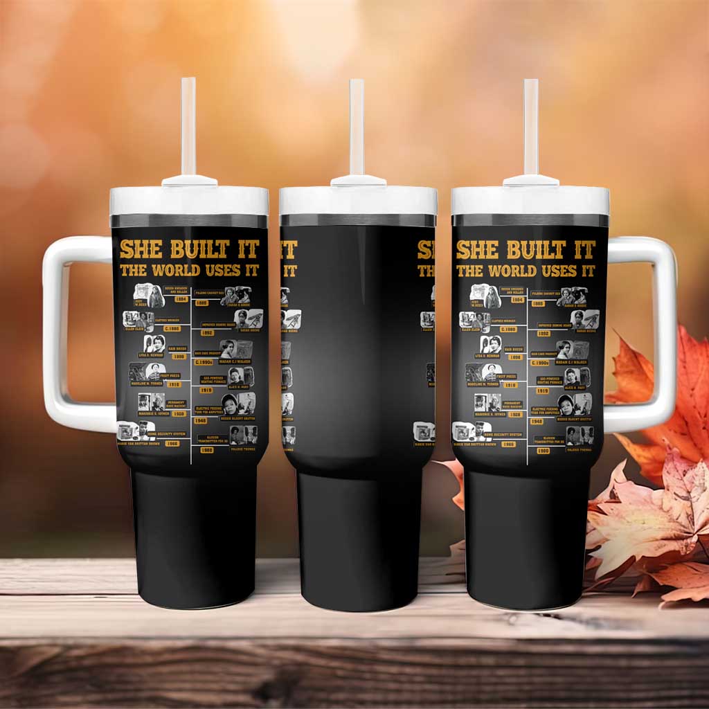 She Built It The World Uses It Tumbler With Handle Black Women, Bold Inventions - African Pride