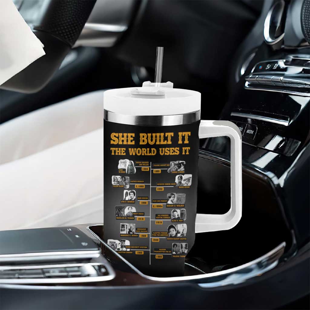 She Built It The World Uses It Tumbler With Handle Black Women, Bold Inventions - African Pride