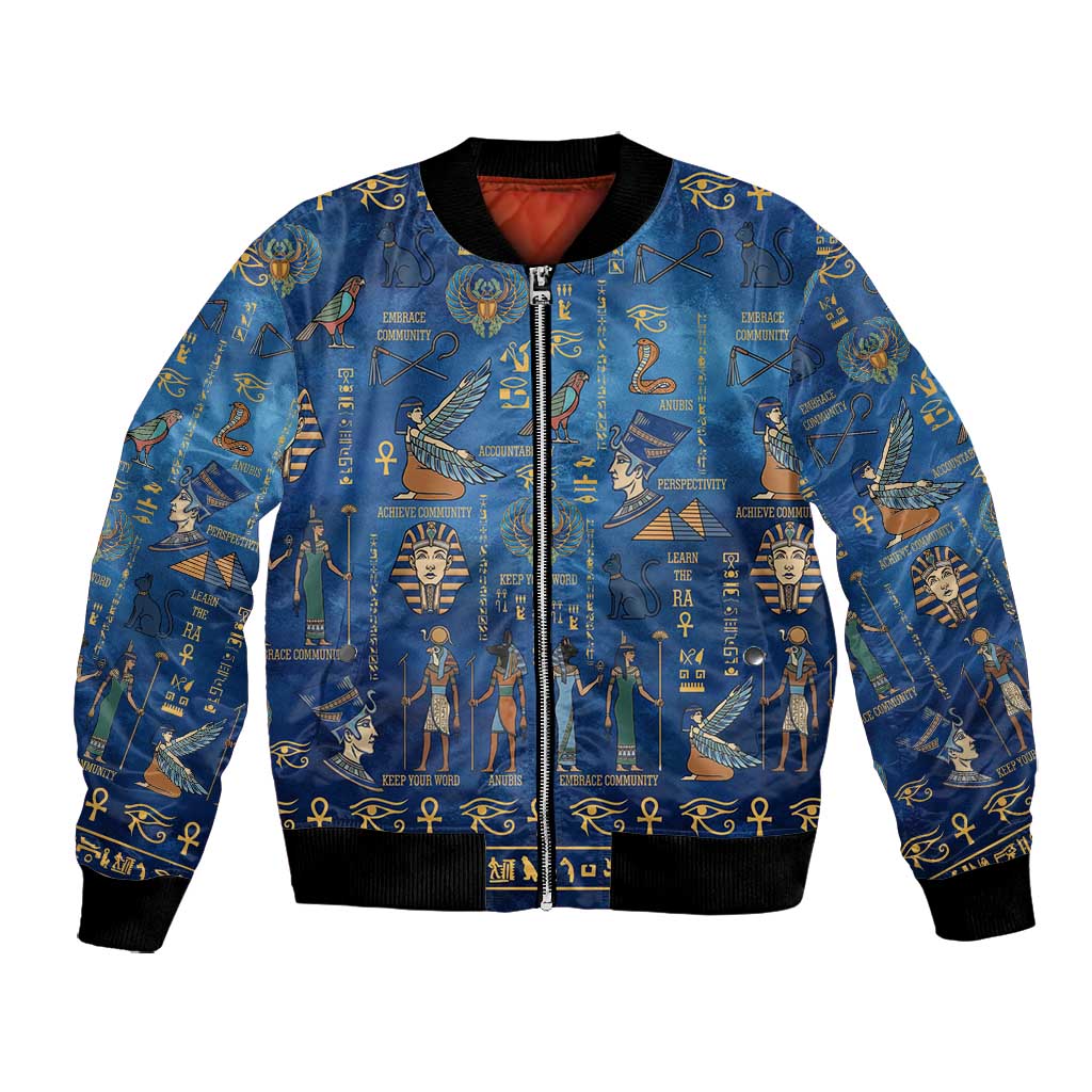 Ancient Egyptian Culture Bomber Jacket Pharaohs Anubis Kemet and Symbolic Motifs - African Pride