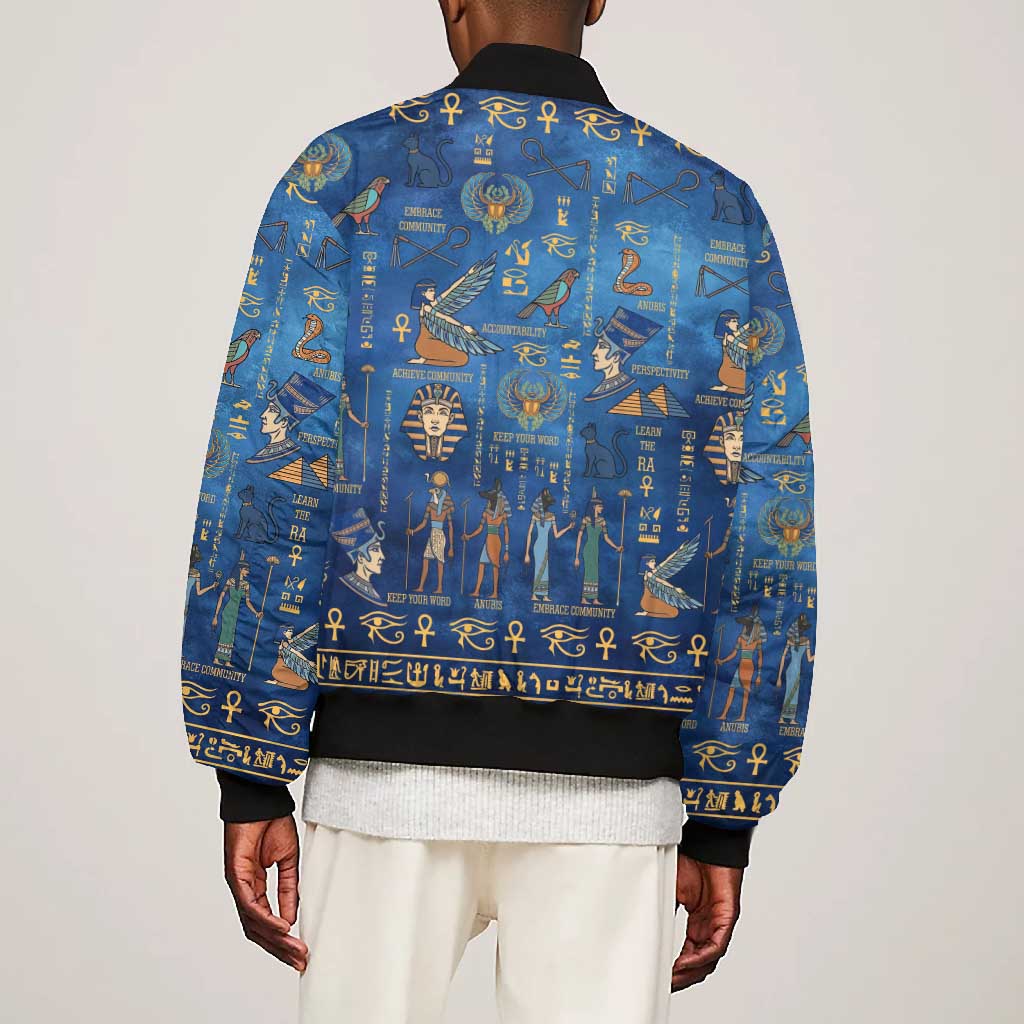 Ancient Egyptian Culture Bomber Jacket Pharaohs Anubis Kemet and Symbolic Motifs - African Pride