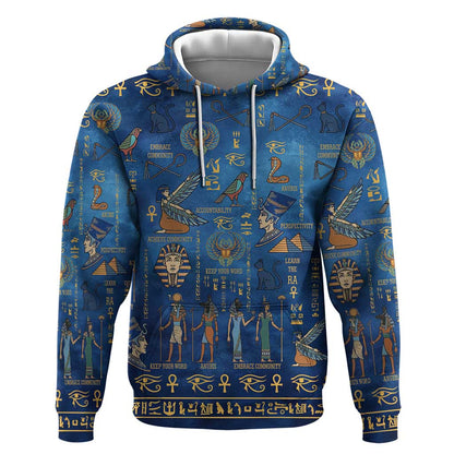 Ancient Egyptian Culture Hoodie Pharaohs Anubis Kemet and Symbolic Motifs - African Pride