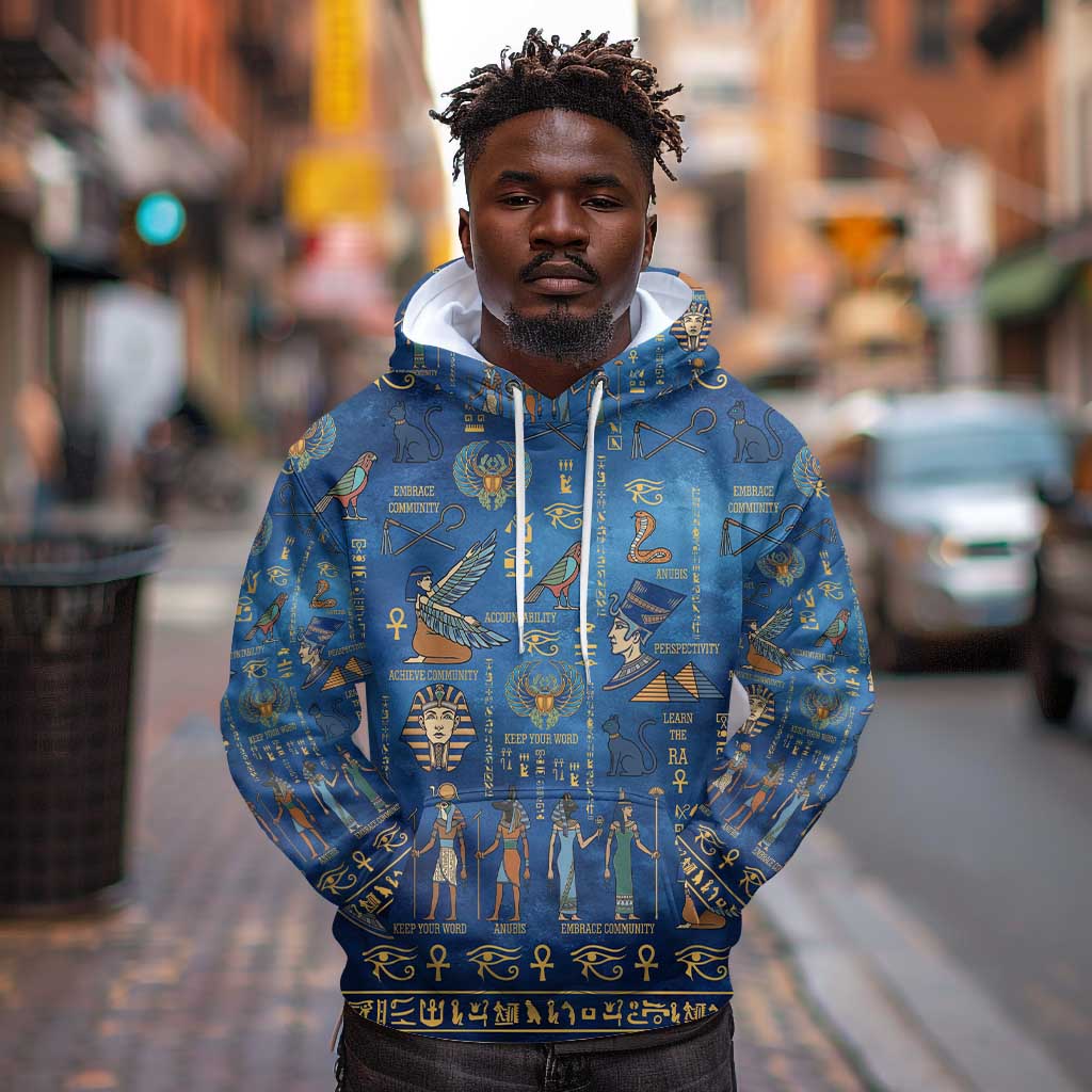 Ancient Egyptian Culture Hoodie Pharaohs Anubis Kemet and Symbolic Motifs - African Pride