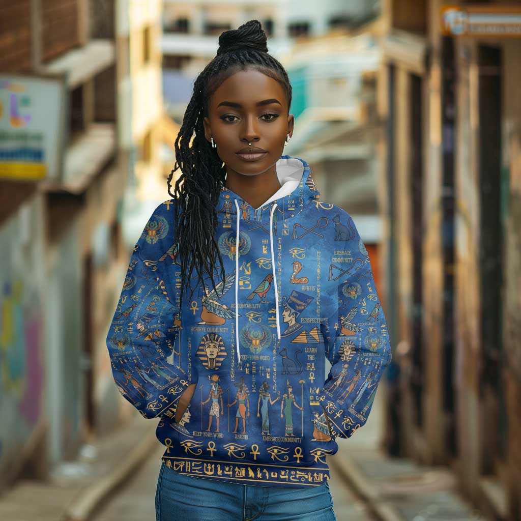 Ancient Egyptian Culture Hoodie Pharaohs Anubis Kemet and Symbolic Motifs - African Pride