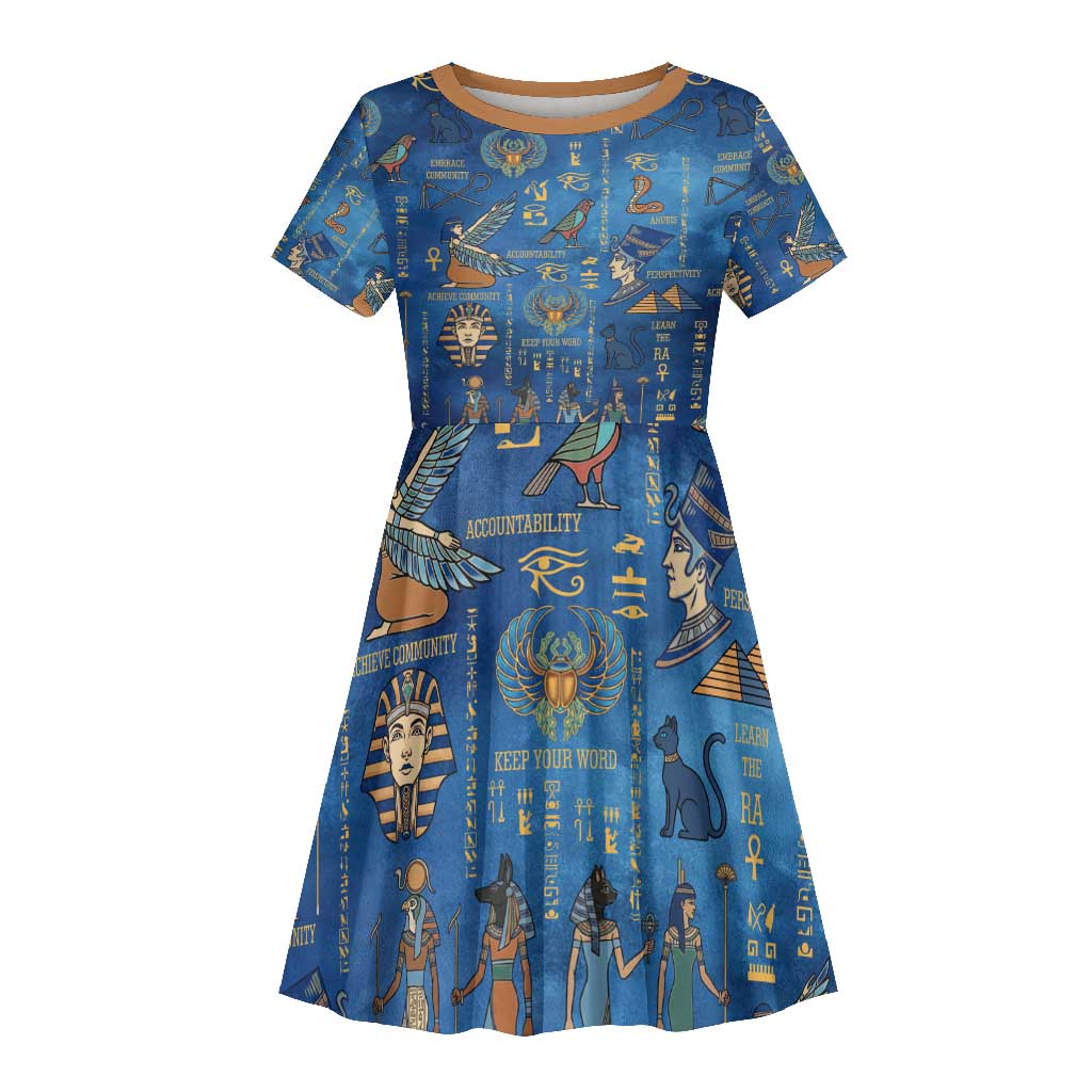 Ancient Egyptian Culture Kid Short Sleeve Dress Pharaohs Anubis Kemet and Symbolic Motifs - African Pride