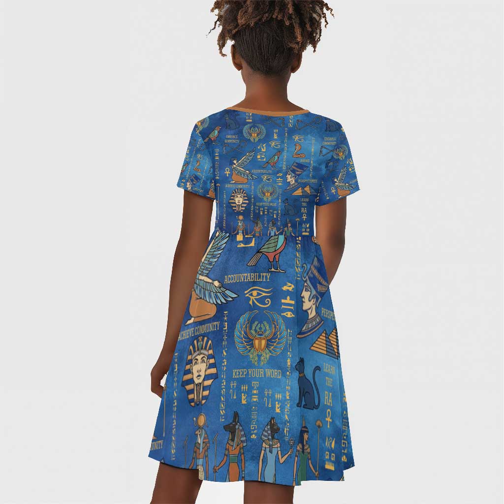 Ancient Egyptian Culture Kid Short Sleeve Dress Pharaohs Anubis Kemet and Symbolic Motifs - African Pride