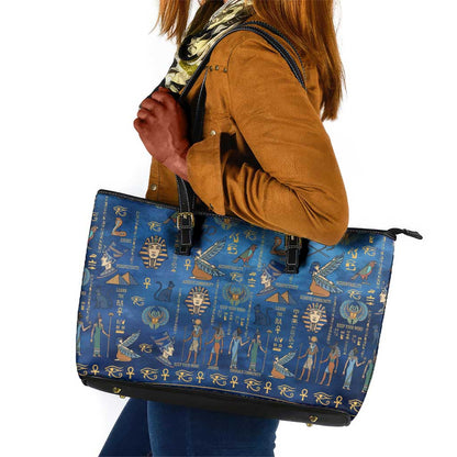 Ancient Egyptian Culture Leather Tote Bag Pharaohs Anubis Kemet and Symbolic Motifs - African Pride