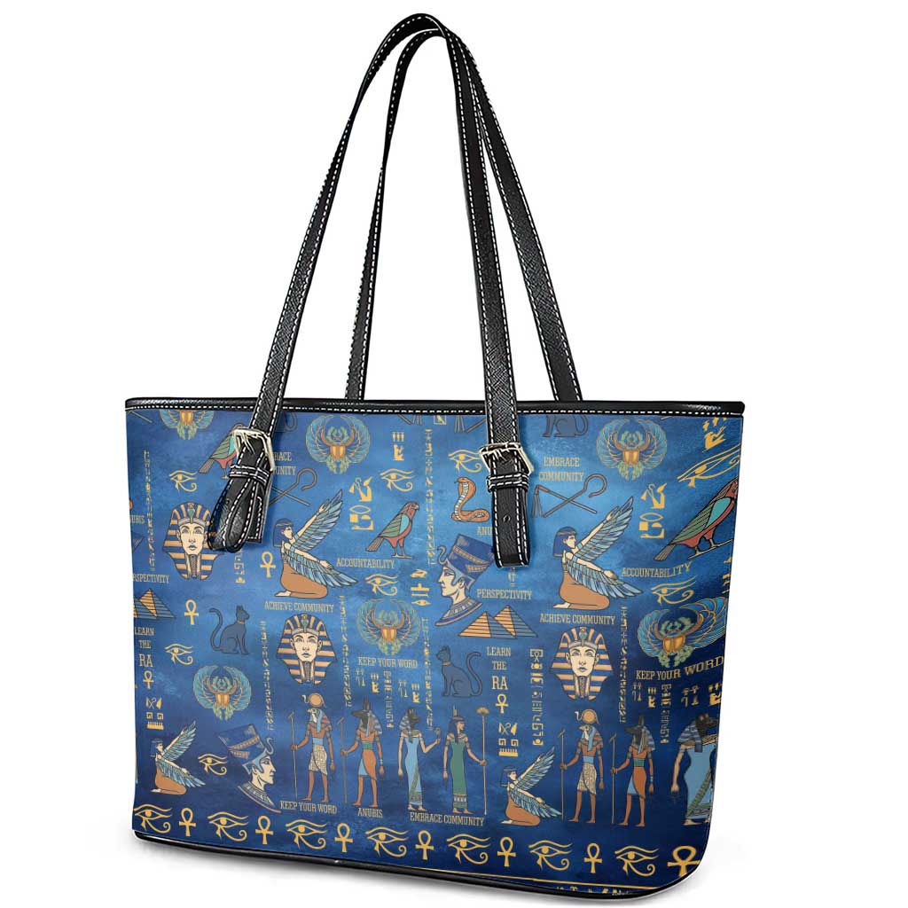 Ancient Egyptian Culture Leather Tote Bag Pharaohs Anubis Kemet and Symbolic Motifs - African Pride