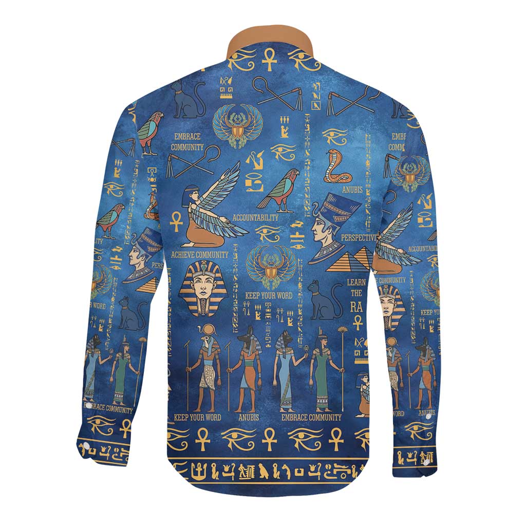 Ancient Egyptian Culture Long Sleeve Button Shirt Pharaohs Anubis Kemet and Symbolic Motifs - African Pride