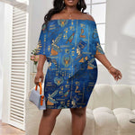 Ancient Egyptian Culture Off Shoulder Short Dress Pharaohs Anubis Kemet and Symbolic Motifs - African Pride