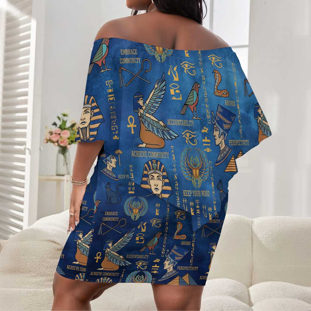 Ancient Egyptian Culture Off Shoulder Short Dress Pharaohs Anubis Kemet and Symbolic Motifs - African Pride