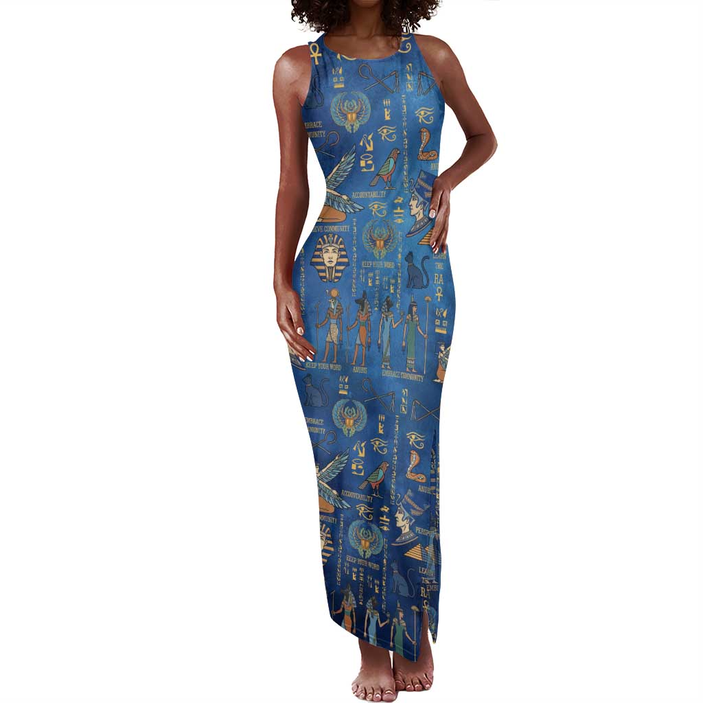 Ancient Egyptian Culture Tank Maxi Dress Pharaohs Anubis Kemet and Symbolic Motifs - African Pride