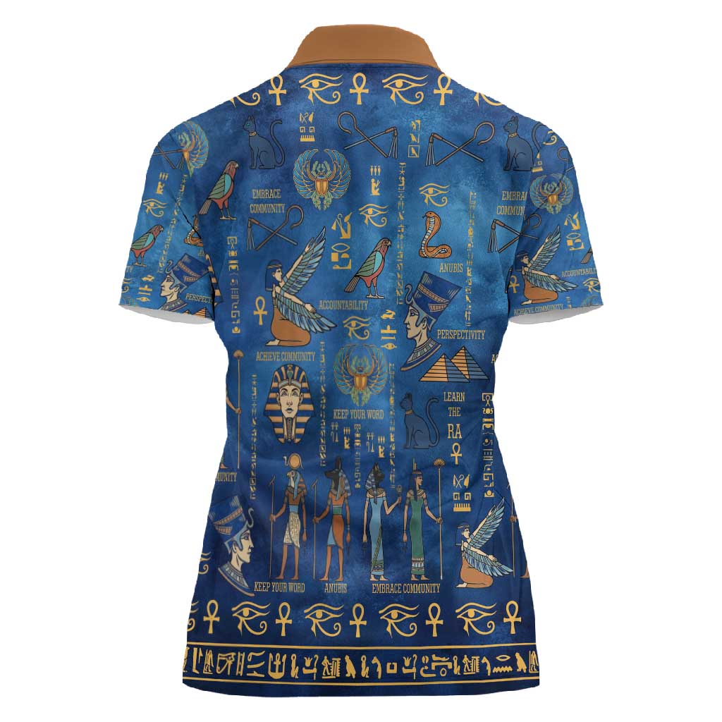 Ancient Egyptian Culture Women Polo Shirt Pharaohs Anubis Kemet and Symbolic Motifs - African Pride