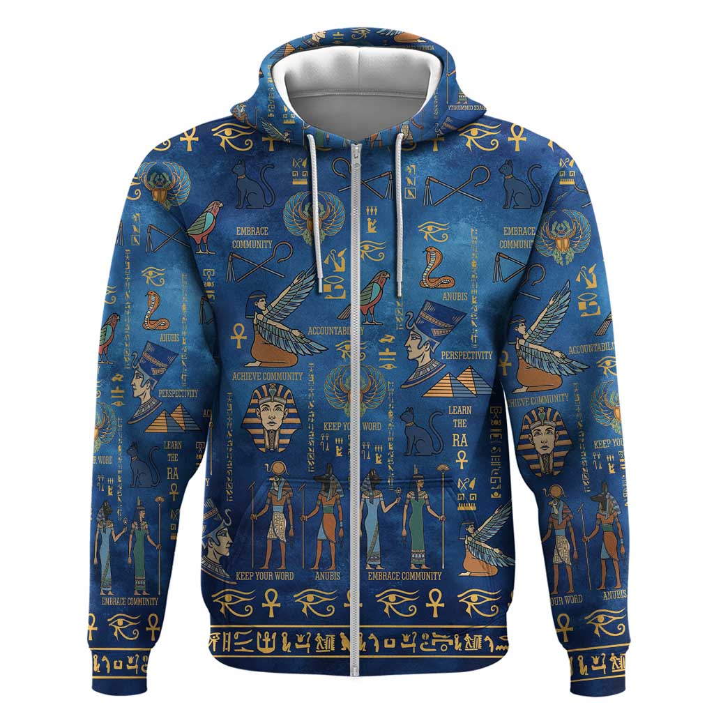 Ancient Egyptian Culture Zip Hoodie Pharaohs Anubis Kemet and Symbolic Motifs - African Pride