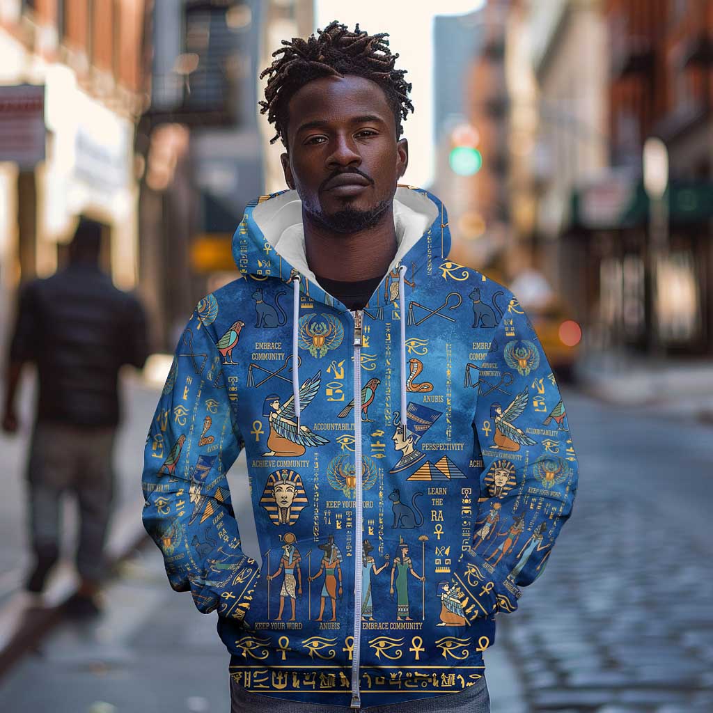 Ancient Egyptian Culture Zip Hoodie Pharaohs Anubis Kemet and Symbolic Motifs - African Pride