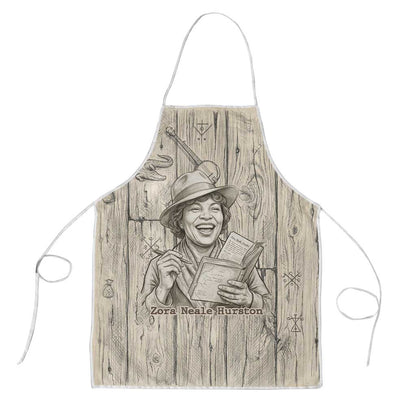 Zora Neale Hurston Apron Rustic Wood Engraved Style Illustration Joyful Portrait with Book and Map Donkey - African Pride