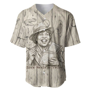 Zora Neale Hurston Baseball Jersey Rustic Wood Engraved Style Illustration Joyful Portrait with Book and Map Donkey - African Pride