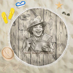 Zora Neale Hurston Beach Blanket Rustic Wood Engraved Style Illustration Joyful Portrait with Book and Map Donkey - African Pride