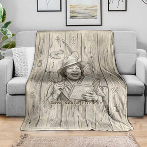 Zora Neale Hurston Blanket Rustic Wood Engraved Style Illustration Joyful Portrait with Book and Map Donkey - African Pride