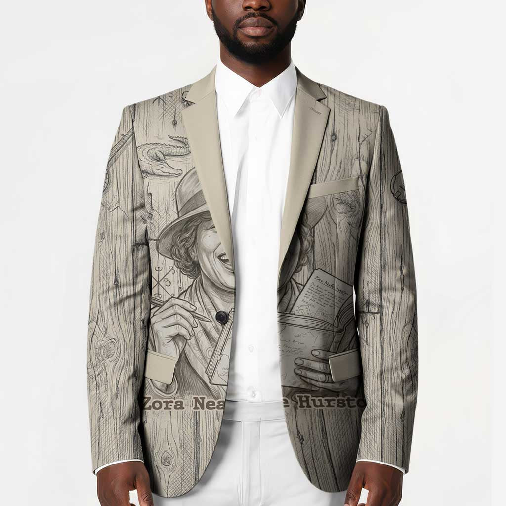 Zora Neale Hurston Blazer Rustic Wood Engraved Style Illustration Joyful Portrait with Book and Map Donkey - African Pride