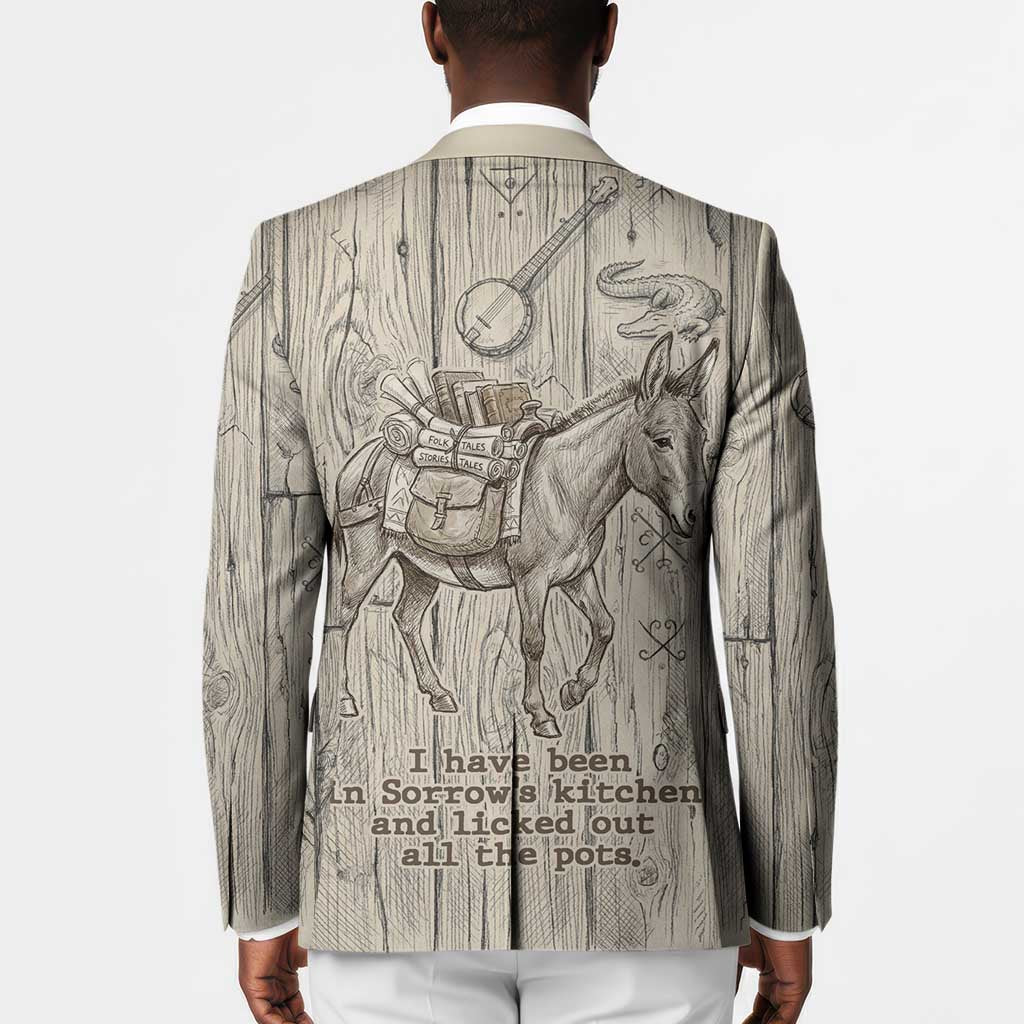 Zora Neale Hurston Blazer Rustic Wood Engraved Style Illustration Joyful Portrait with Book and Map Donkey - African Pride
