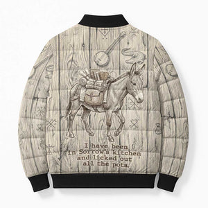 Zora Neale Hurston Bomber Puffer Jacket Rustic Wood Engraved Style Illustration Joyful Portrait with Book and Map Donkey - African Pride