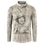 Zora Neale Hurston Button Sweatshirt Rustic Wood Engraved Style Illustration Joyful Portrait with Book and Map Donkey