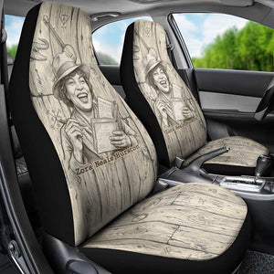 Zora Neale Hurston Car Seat Cover Rustic Wood Engraved Style Illustration Joyful Portrait with Book and Map Donkey - African Pride