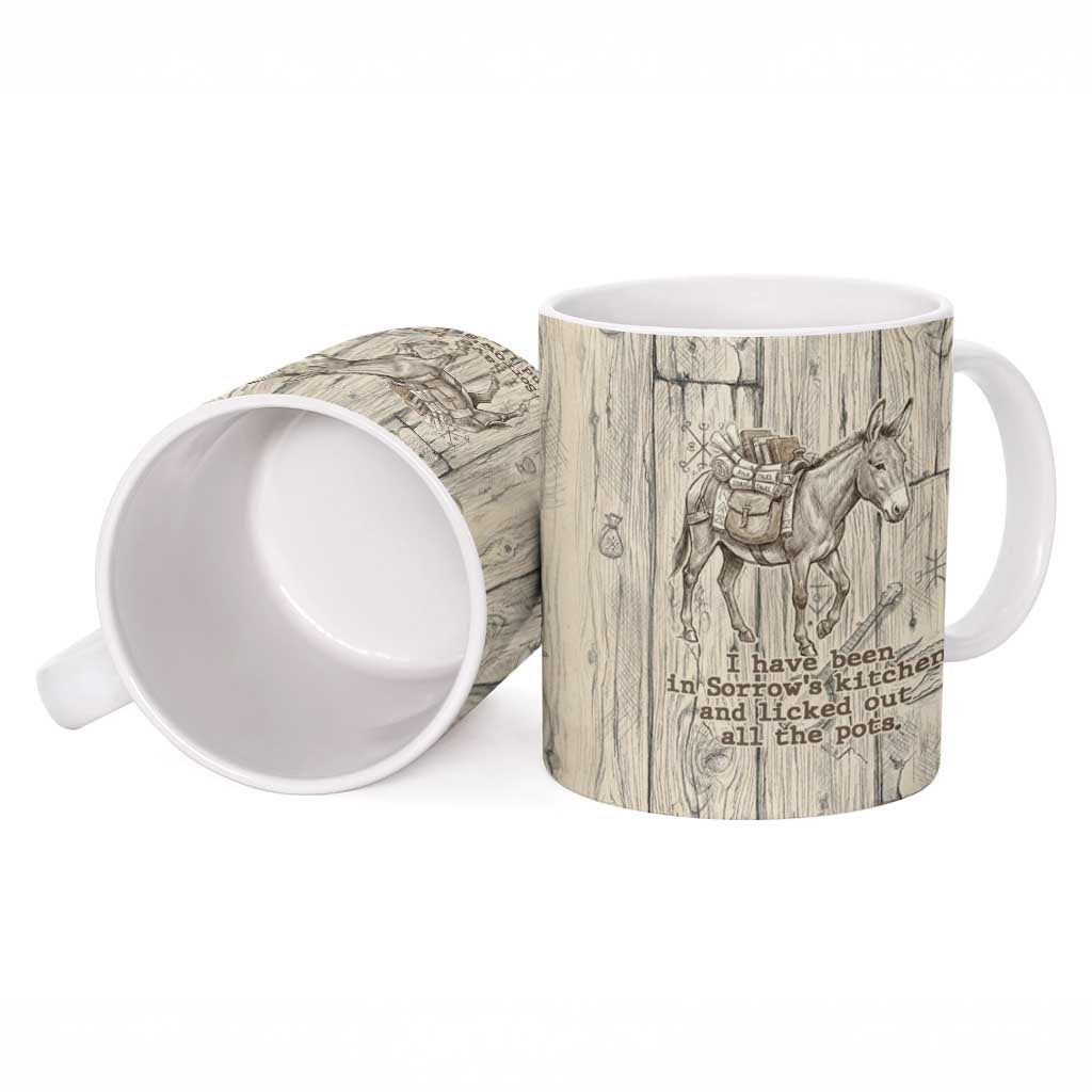 Zora Neale Hurston Ceramic Mug Rustic Wood Engraved Style Illustration Joyful Portrait with Book and Map Donkey - African Pride