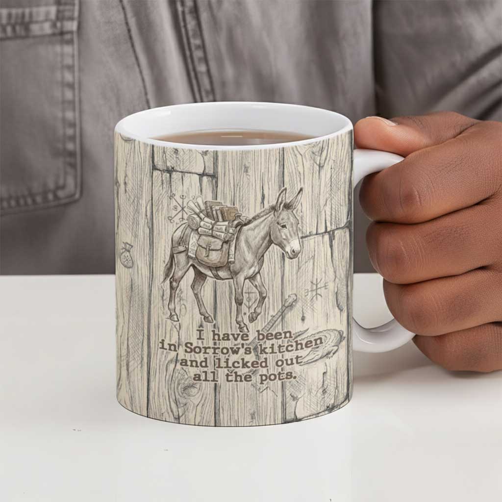 Zora Neale Hurston Ceramic Mug Rustic Wood Engraved Style Illustration Joyful Portrait with Book and Map Donkey - African Pride