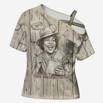 Zora Neale Hurston Cross Shoulder Shirt Rustic Wood Engraved Style Illustration Joyful Portrait with Book and Map Donkey - African Pride