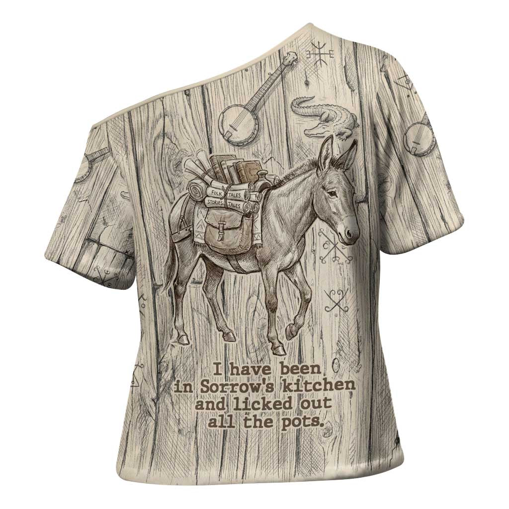 Zora Neale Hurston Cross Shoulder Shirt Rustic Wood Engraved Style Illustration Joyful Portrait with Book and Map Donkey - African Pride