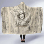 Zora Neale Hurston Hooded Blanket Rustic Wood Engraved Style Illustration Joyful Portrait with Book and Map Donkey - African Pride