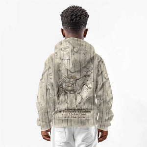 Zora Neale Hurston Kid Hoodie Rustic Wood Engraved Style Illustration Joyful Portrait with Book and Map Donkey - African Pride
