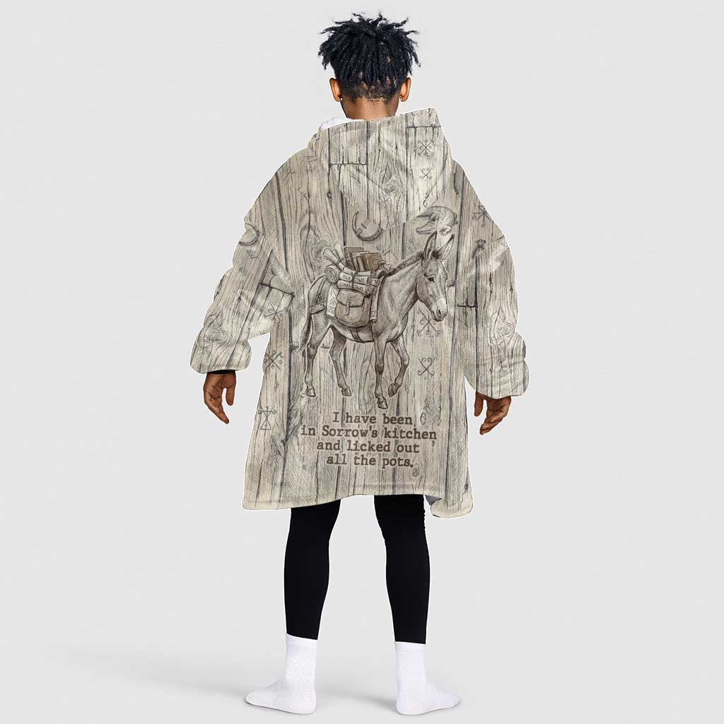 Zora Neale Hurston Kid Wearable Blanket Hoodie Rustic Wood Engraved Style Illustration Joyful Portrait with Book and Map Donkey - African Pride