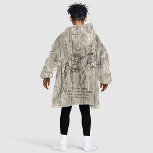Zora Neale Hurston Kid Wearable Blanket Hoodie Rustic Wood Engraved Style Illustration Joyful Portrait with Book and Map Donkey - African Pride