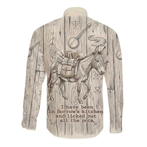 Zora Neale Hurston Long Sleeve Button Shirt Rustic Wood Engraved Style Illustration Joyful Portrait with Book and Map Donkey - African Pride