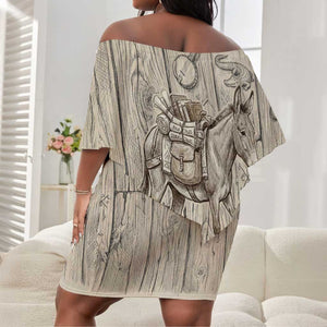 Zora Neale Hurston Off Shoulder Short Dress Rustic Wood Engraved Style Illustration Joyful Portrait with Book and Map Donkey - African Pride
