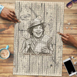 Zora Neale Hurston Puzzle Rustic Wood Engraved Style Illustration Joyful Portrait with Book and Map Donkey - African Pride