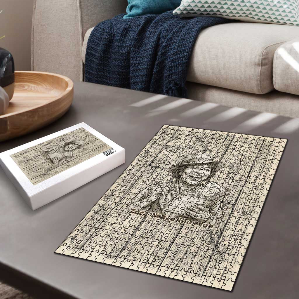 Zora Neale Hurston Puzzle Rustic Wood Engraved Style Illustration Joyful Portrait with Book and Map Donkey - African Pride