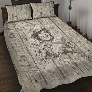 Zora Neale Hurston Quilt Bed Set Rustic Wood Engraved Style Illustration Joyful Portrait with Book and Map Donkey - African Pride